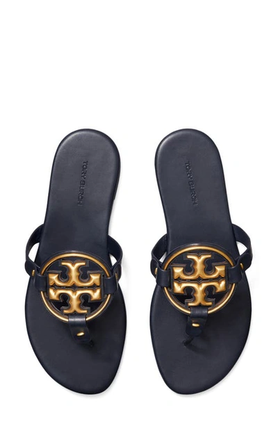 Shop Tory Burch Metal Miller Soft Leather Sandal In Perfect Navy / Gold