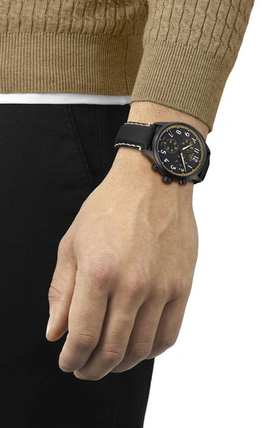Shop Tissot Chrono Xl Chronograph Leather Strap Watch, 45mm In Black/ Black