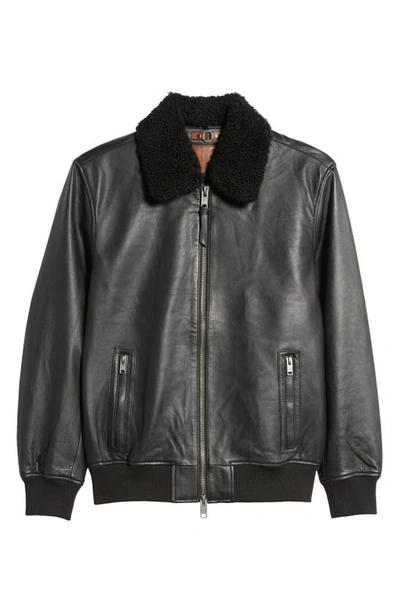 Shop Frye Leather Bomber Jacket With Removable Faux Shearling Collar In Black