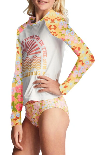 Shop Billabong Kids' Spring Daydream Two-piece Rashguard Swimsuit In Golden Peach
