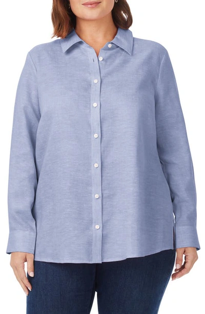 Shop Foxcroft Jordan Linen Button-up Shirt In Indigo