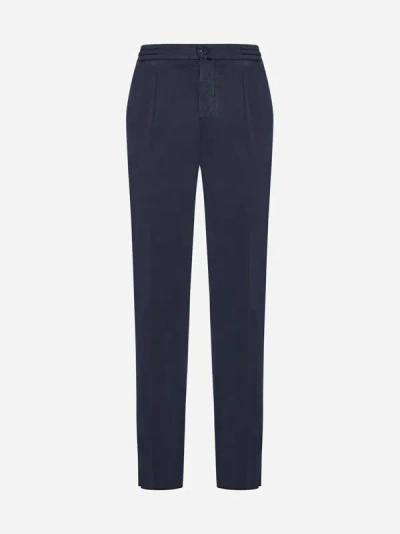 Shop Kiton Lyocell Trousers In Navy Blue