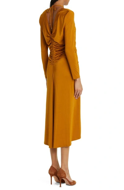 Shop Veronica Beard Gilbert Ruched Long Sleeve Dress In Antique Gold