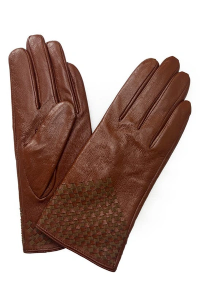 Shop Marcus Adler Woven Leather Gloves In Cognac