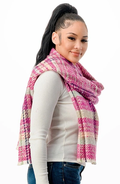 Marcus Adler Plaid Scarf In Bright Pink
