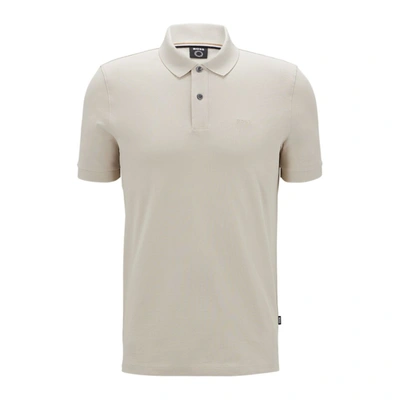 Shop Hugo Boss Organic-cotton Polo Shirt With Embroidered Logo In Beige