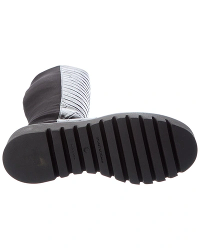 Shop Stuart Weitzman Chalet Lug City Croc-embossed Leather Knee-high Boot In Black
