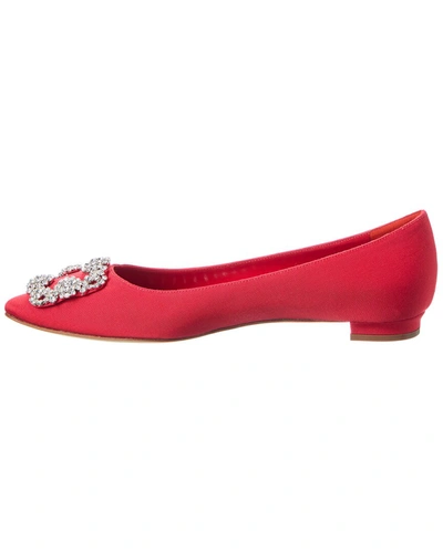 Shop Manolo Blahnik Hangisi Grosgrain Flat In Red