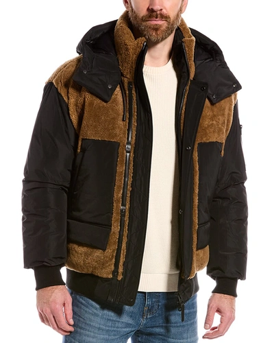 Shop Mackage Viggo Leather-trim Down Bomber Jacket In Black