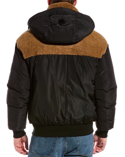 Shop Mackage Viggo Leather-trim Down Bomber Jacket In Black