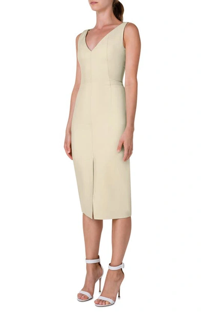 Shop Akris V-neck Sleeveless Cotton Blend Midi Dress In Primrose