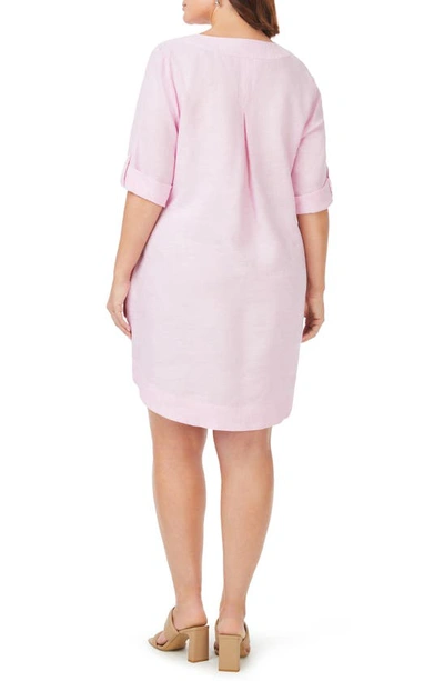 Shop Foxcroft Harmony Roll-tab Sleeve Linen Shift Dress In Pure Pink