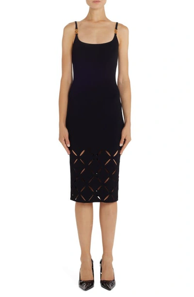 Shop Versace Slash Cutout Body-con Dress In Black