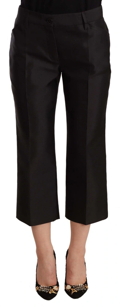 Shop Dolce & Gabbana Black 100% Silk Flared Cropped Women's Pants
