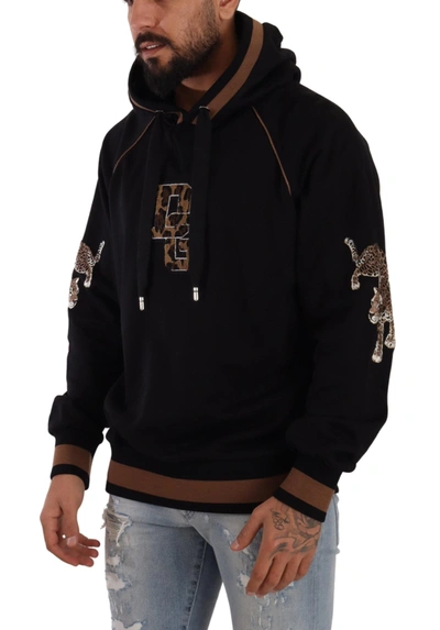 Shop Dolce & Gabbana Chic Leopard Motive Hooded Men's Sweater In Black And Brown