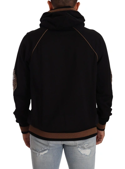 Shop Dolce & Gabbana Chic Leopard Motive Hooded Men's Sweater In Black And Brown