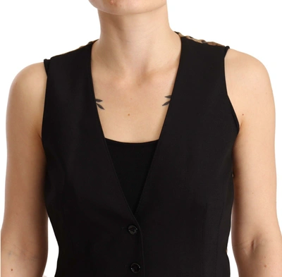 Shop Dolce & Gabbana Black Button Down Sleeveless Vest Wool Women's Top