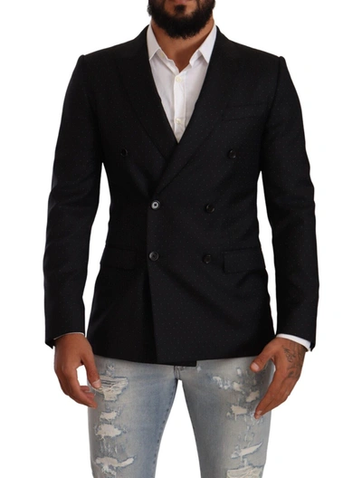 Dolce & Gabbana Black Dotted Double Breasted Martini Jacket In Black