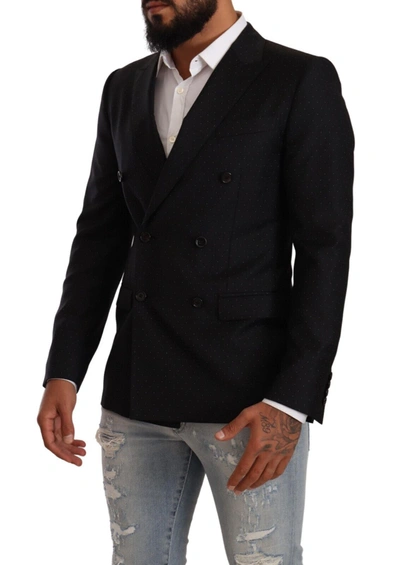 Dolce & Gabbana Black Dotted Double Breasted Martini Jacket In Black