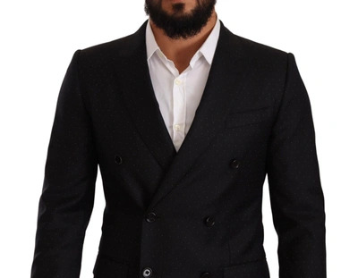 Dolce & Gabbana Black Dotted Double Breasted Martini Jacket In Black