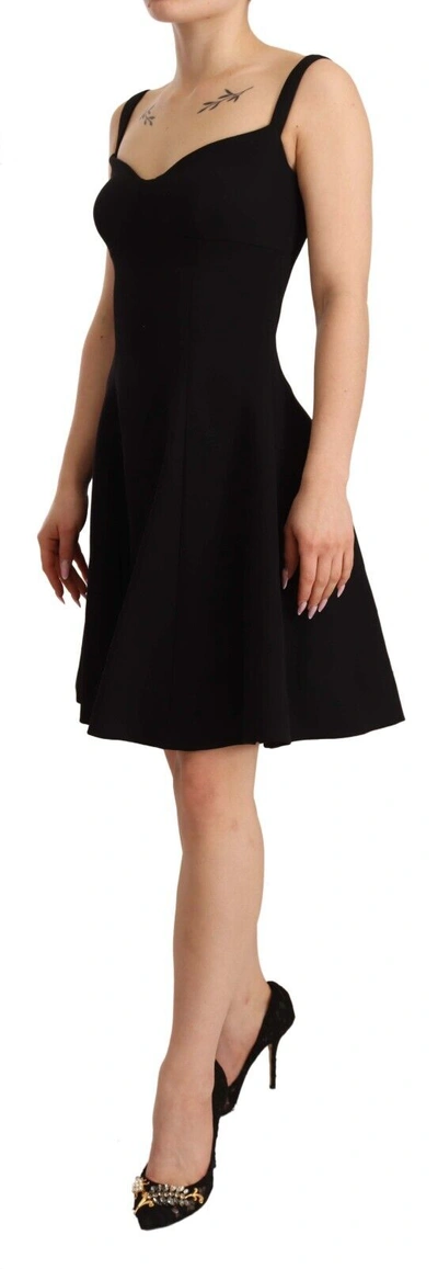 Dolce & Gabbana Black Fit Flare Wool Stretch Sheath Dress In Black