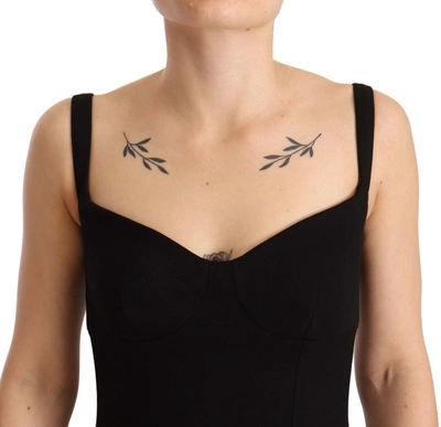 Dolce & Gabbana Black Fit Flare Wool Stretch Sheath Dress In Black