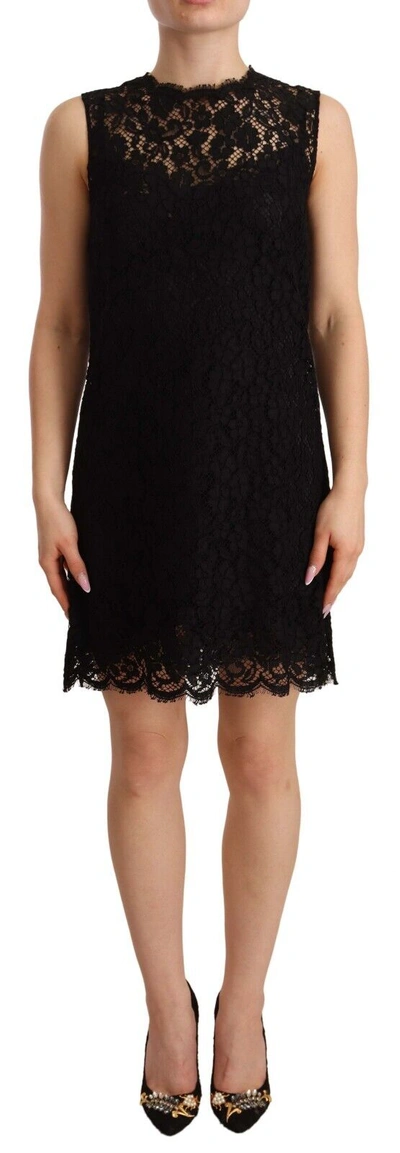 Shop Dolce & Gabbana Elegant Floral Lace Sheath Dress In Women's Black