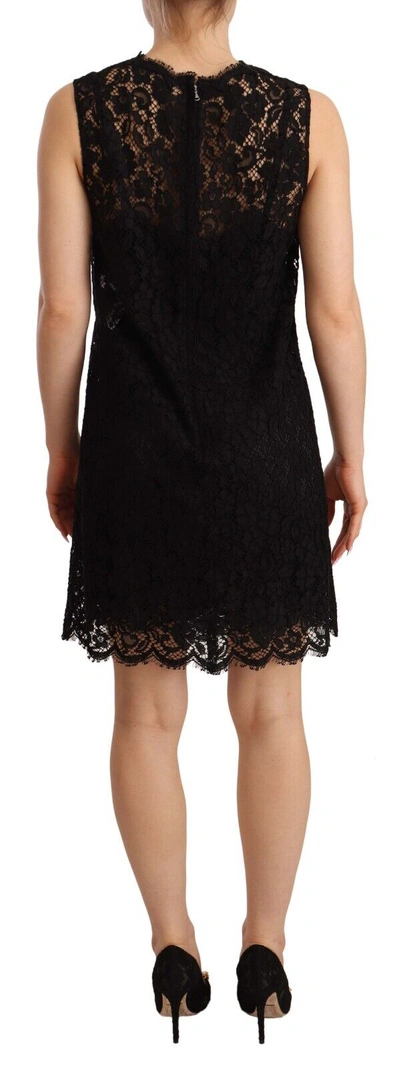 Shop Dolce & Gabbana Elegant Floral Lace Sheath Dress In Women's Black