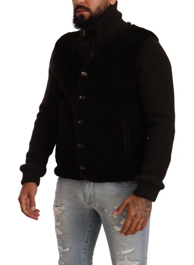 Dolce & Gabbana Black Leather Mens Turtle Neck Coat Jacket In Black