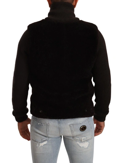Dolce & Gabbana Black Leather Mens Turtle Neck Coat Jacket In Black