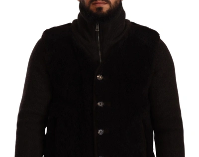 Dolce & Gabbana Black Leather Mens Turtle Neck Coat Jacket In Black
