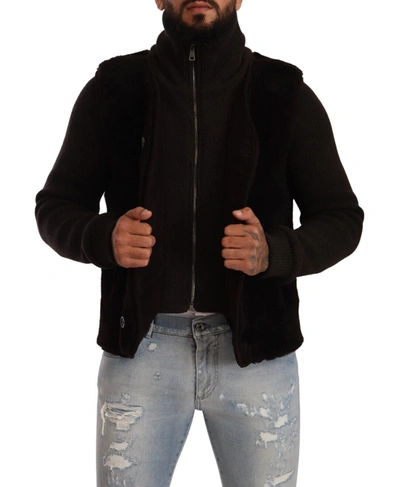 Dolce & Gabbana Black Leather Mens Turtle Neck Coat Jacket In Black