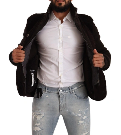 Dolce & Gabbana Black Leather Mens Turtle Neck Coat Jacket In Black
