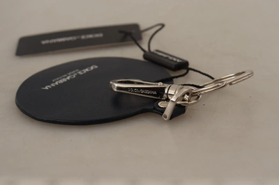 Shop Dolce & Gabbana Black Leather Shell Metal Silver Tone Keyring Men's Keychain In Black | Silver
