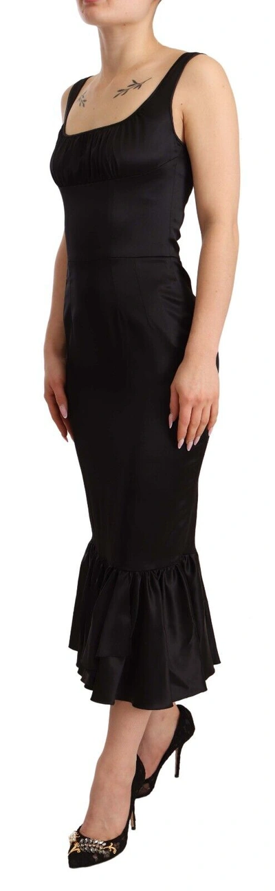 Dolce & Gabbana Black Silk Stretch Sheath Mermaid Midi Dress In Black