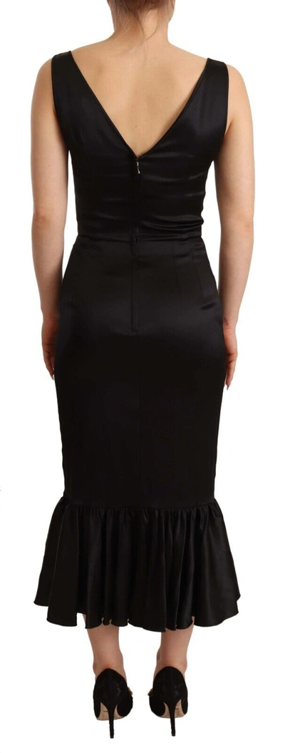 Dolce & Gabbana Black Silk Stretch Sheath Mermaid Midi Dress In Black