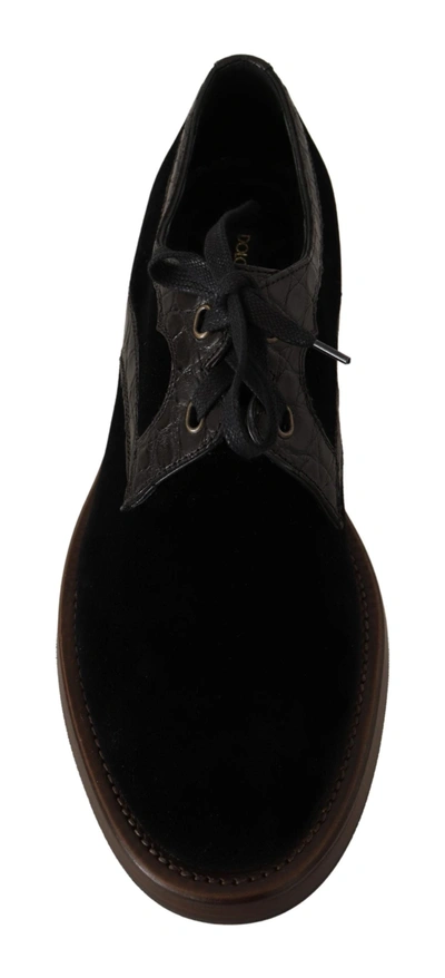 Shop Dolce & Gabbana Elegant Black Velvet &amp; Exotic Leather Dress Men's Shoes