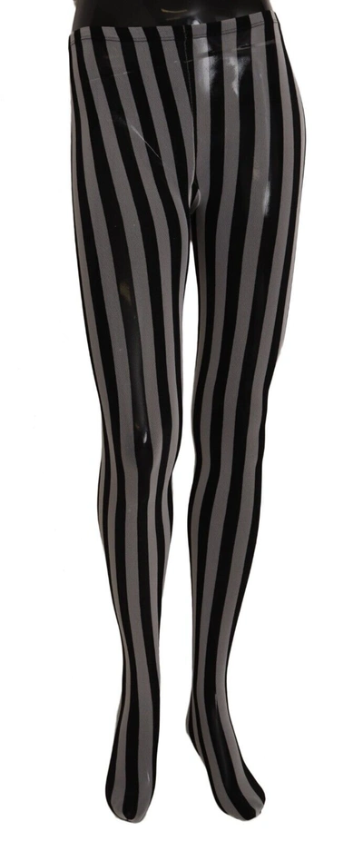 Shop Dolce & Gabbana Black White Striped Tights Women's Stockings