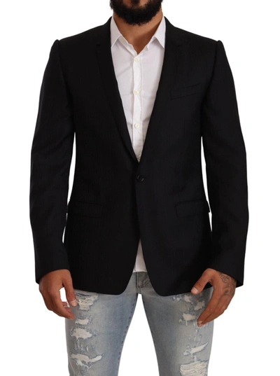Dolce & Gabbana Black Wool Single Breasted Suit Gold Jacket In Black