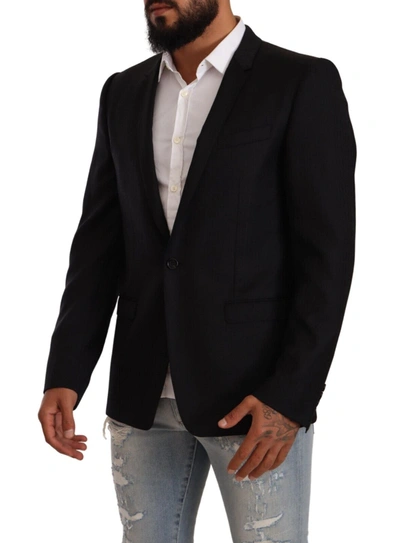 Dolce & Gabbana Black Wool Single Breasted Suit Gold Jacket In Black