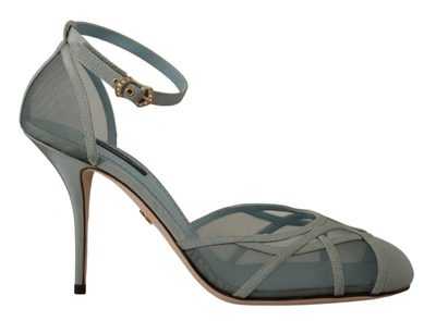 Shop Dolce & Gabbana Blue Mesh Ankle Strap Heels Sandals Women's Shoes