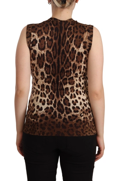 Shop Dolce & Gabbana Chic Leopard Silk Cashmere Sleeveless Women's Top In Brown