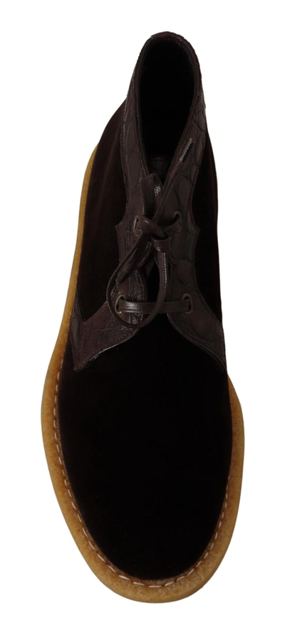 Shop Dolce & Gabbana Brown Velvet Exotic Leather Men's Boots