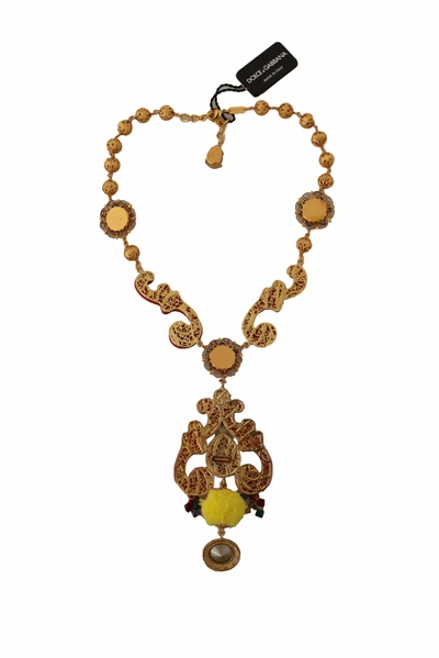 Shop Dolce & Gabbana Multicolor Crystal Statement Women's Necklace In Gold