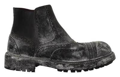 Shop Dolce & Gabbana Gray Leather Ankle Casual Mens Men's Boots