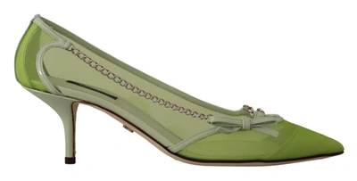 Shop Dolce & Gabbana Green Mesh Leather Chains Heels Pumps Women's Shoes