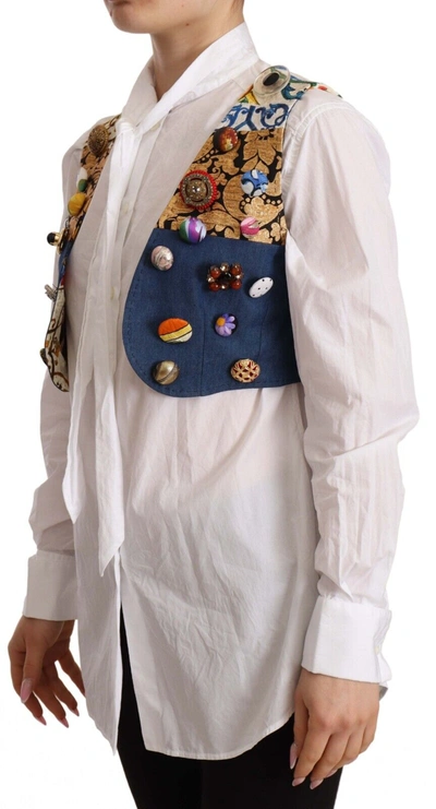 Dolce & Gabbana Multicolor Embellished Waist Coat Cotton Top In Multicolor