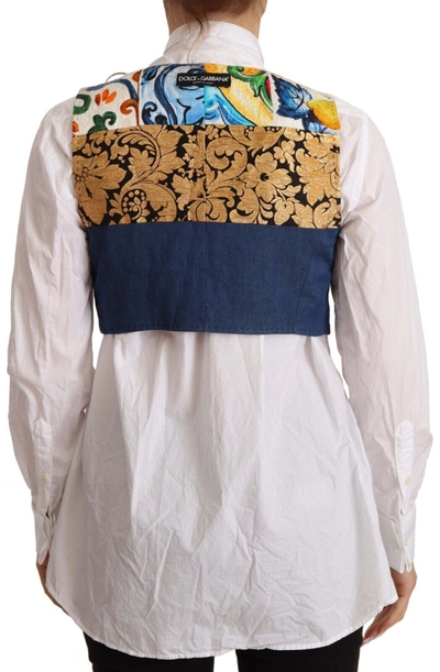 Dolce & Gabbana Multicolor Embellished Waist Coat Cotton Top In Multicolor