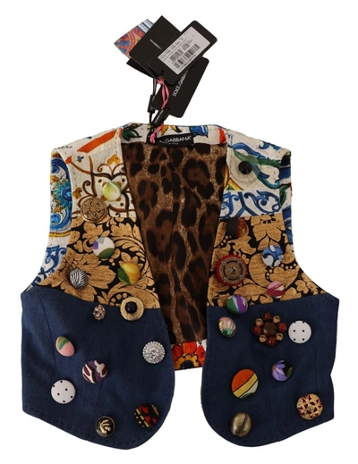 Shop Dolce & Gabbana Multicolor Cropped Vest Top With Button Women's Accents
