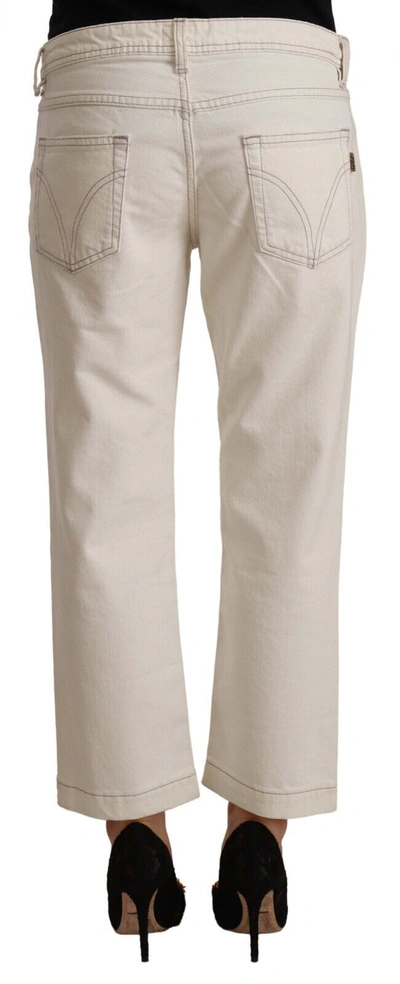 Shop Dolce & Gabbana Off White Cotton Flared Cropped Denim Women's Jeans